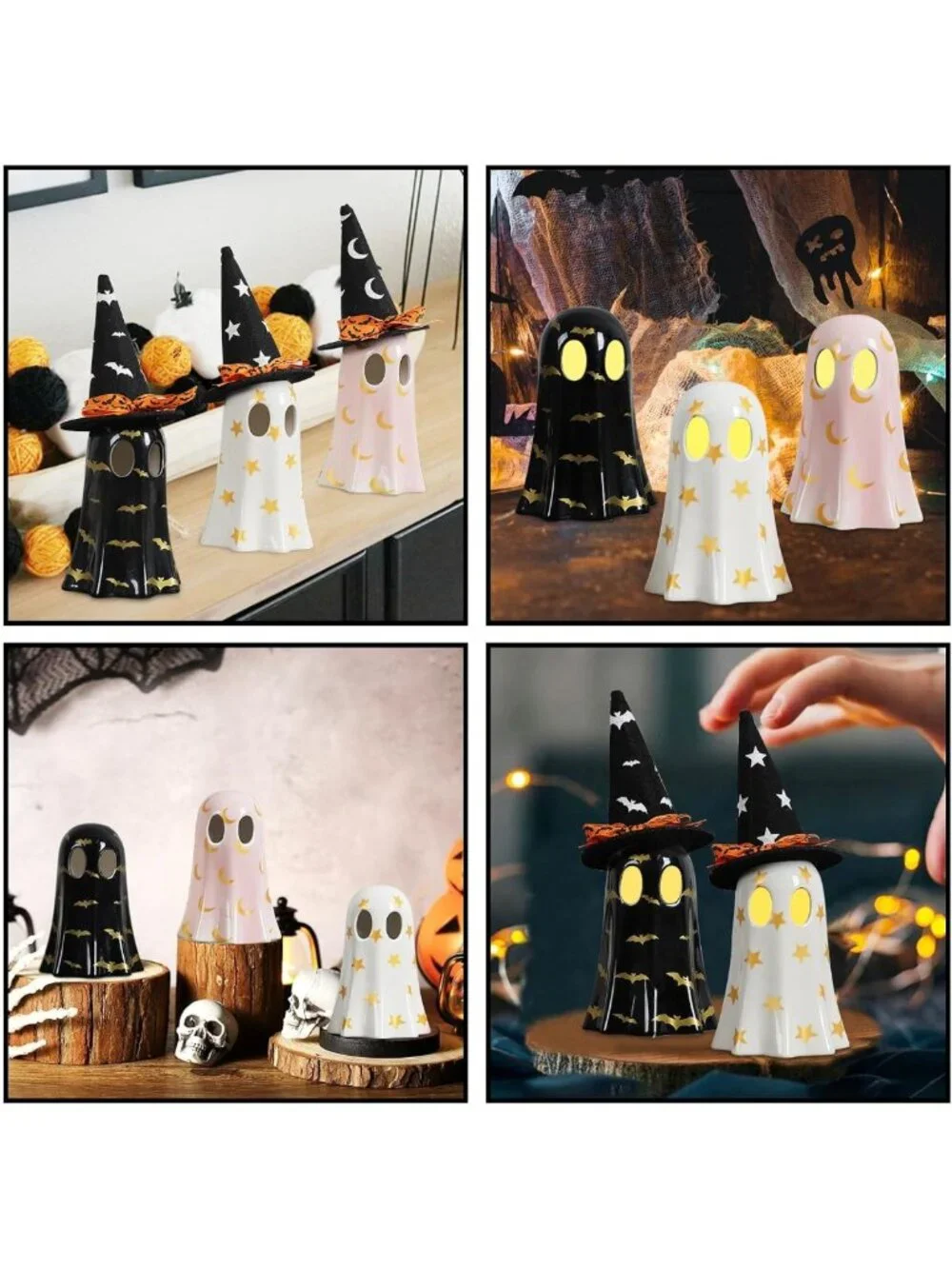 Set of 3 Ceramic Ghosts - Spooky Halloween Decor for Indoor Celebrations